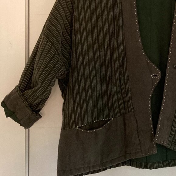 Unique 100% Linen Cotton Quilted Jacket, M (M/L), Army Green - Picture 11 of 12